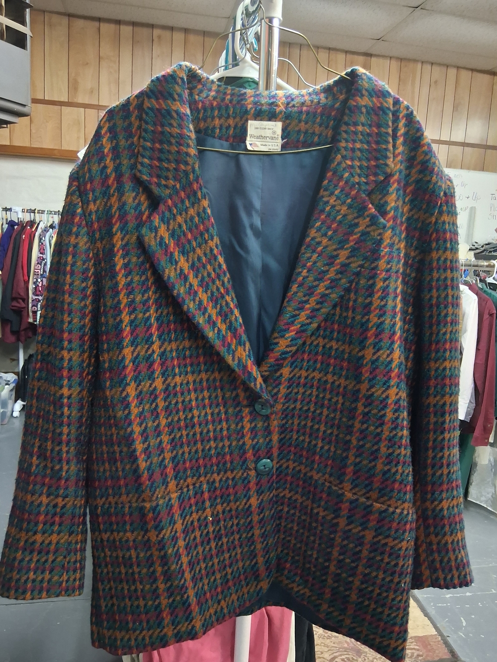 Classic Multicolor Houndstooth Wool Blend Blazer Jacket